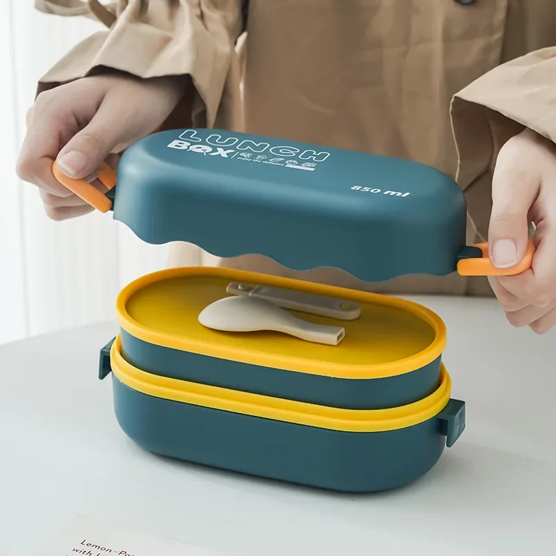 Meal Prep Bowl - 850ML Lunch Box Double-layer Plastic Compartment