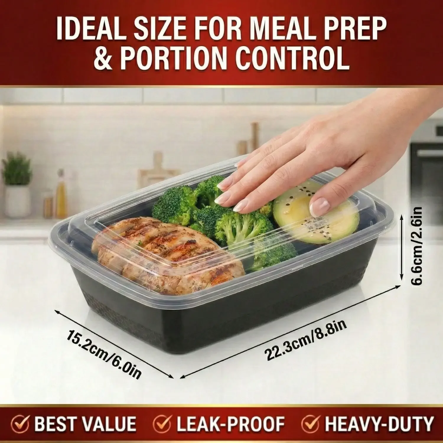 10/100pcs 38oz Black Rectangul - Meal Prep Kitchen recension och pris